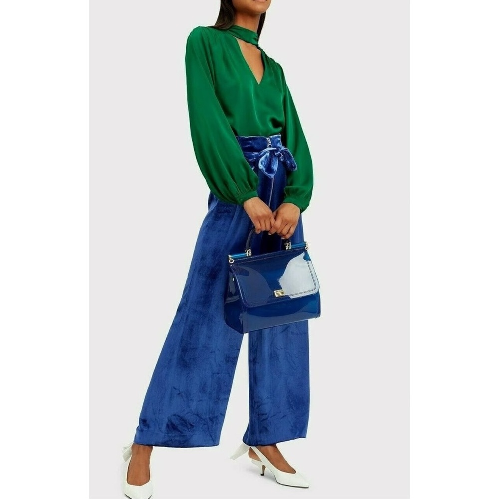 Intermix Claudia Velvet Pleated Belted Wide Leg High Rise Pants Trousers sz 6 - Picture 4 of 12